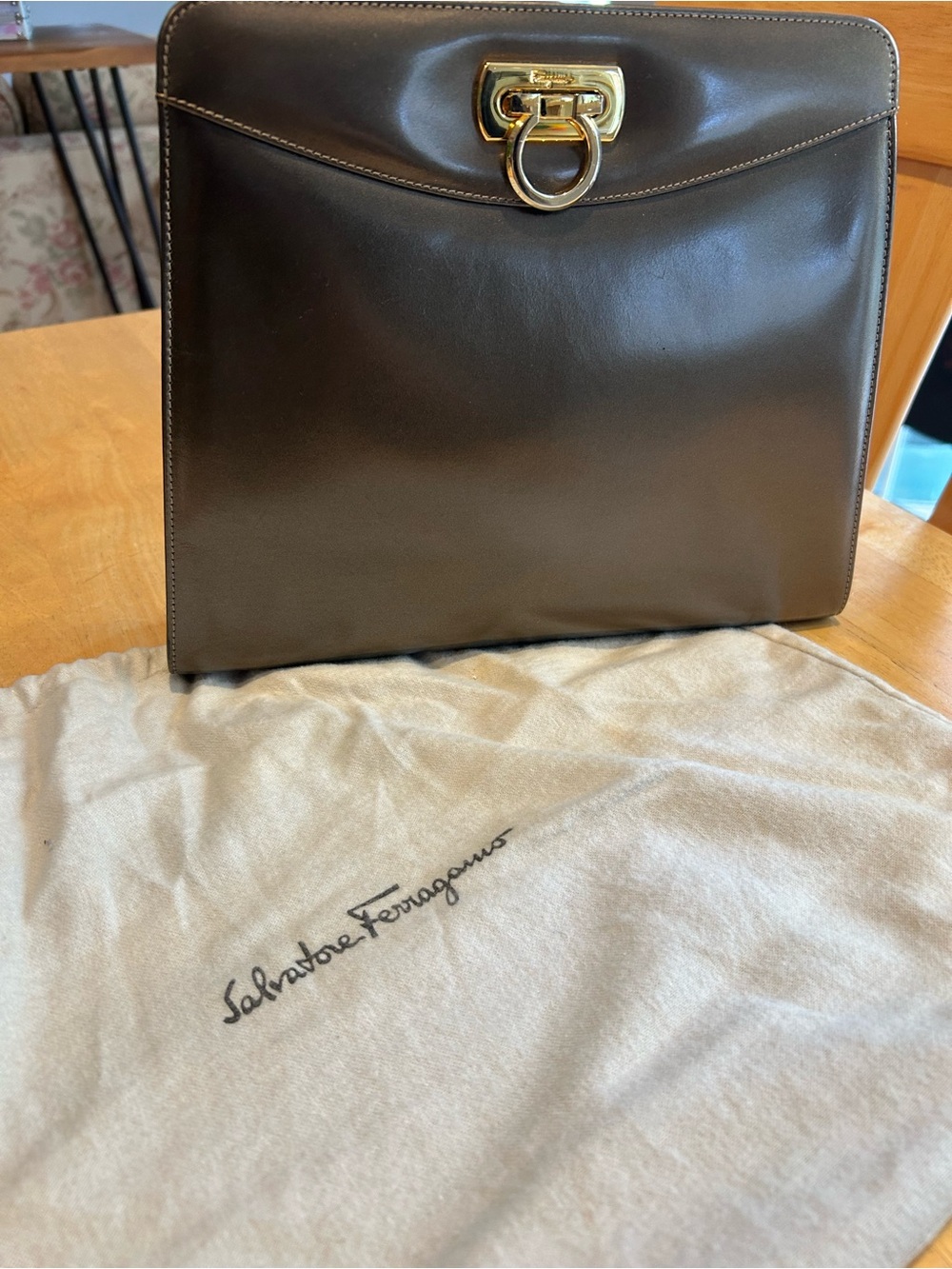 Salvatore Ferragamo Gancini Metallic Leather Gold Chain Shoulder Bag